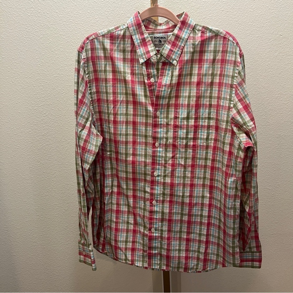 Bonobos Long Sleeve Button Down Shirt Pink plaid Large